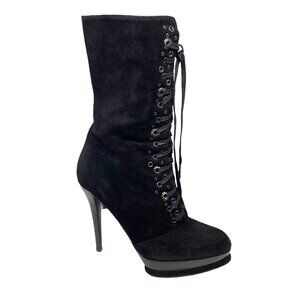 Stuart Weitzman IW 91725‎ Suede Inner Zip Platform Stiletto Booties